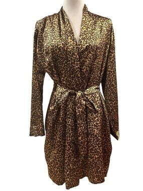 Victoria's Secret Leopard Print Satin Slip Kimono Robe OS